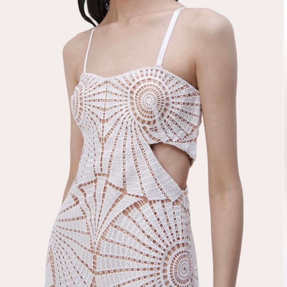 Jonathan Simkhai Jamie Dress White Fossil Guipure Lace Wedding Party LWD Size 12 - Picture 11 of 16